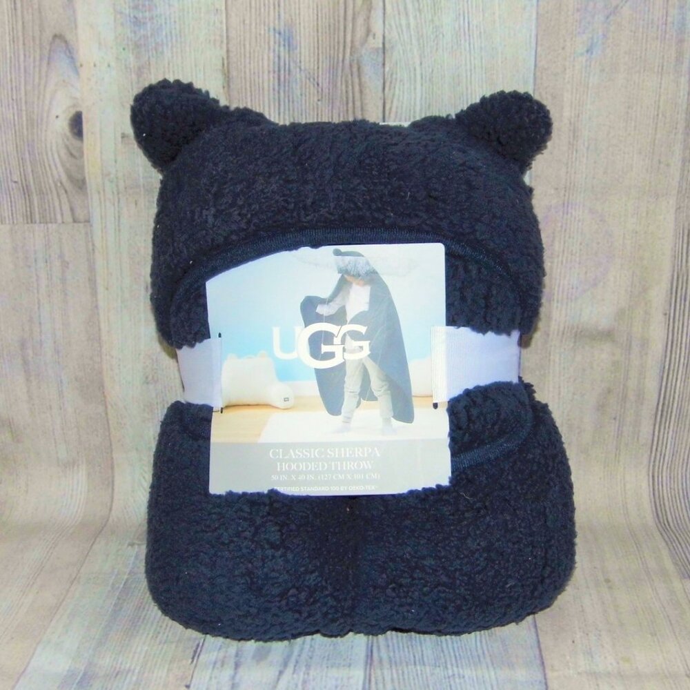 UGG Sherpa Hooded Throw Navy Blue 50" X 40"